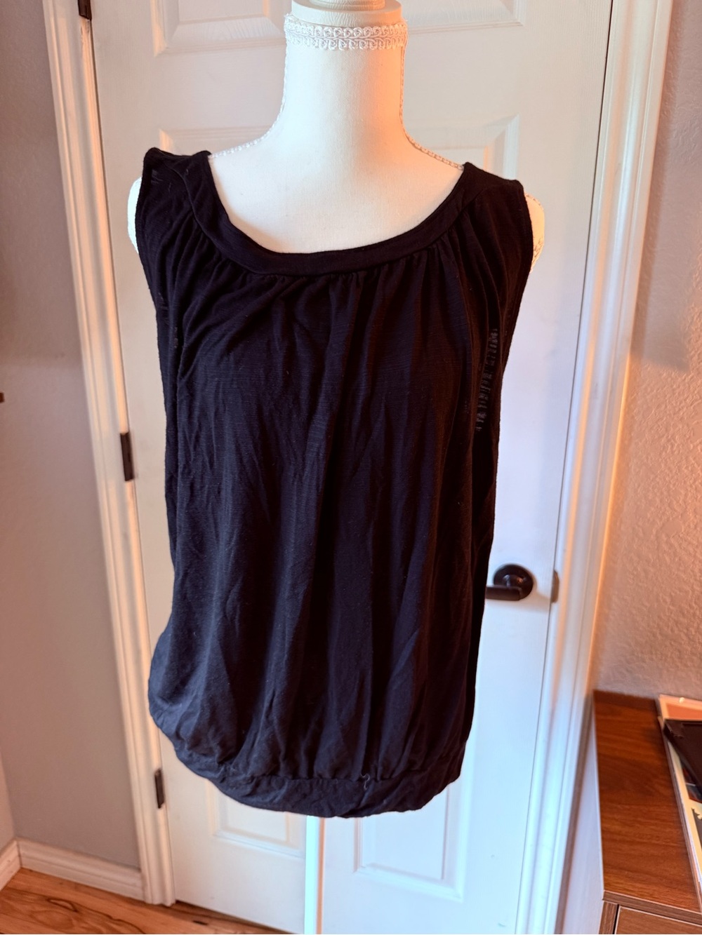 LOFT Black Sleeveless Gathered Neck Blouson Tank